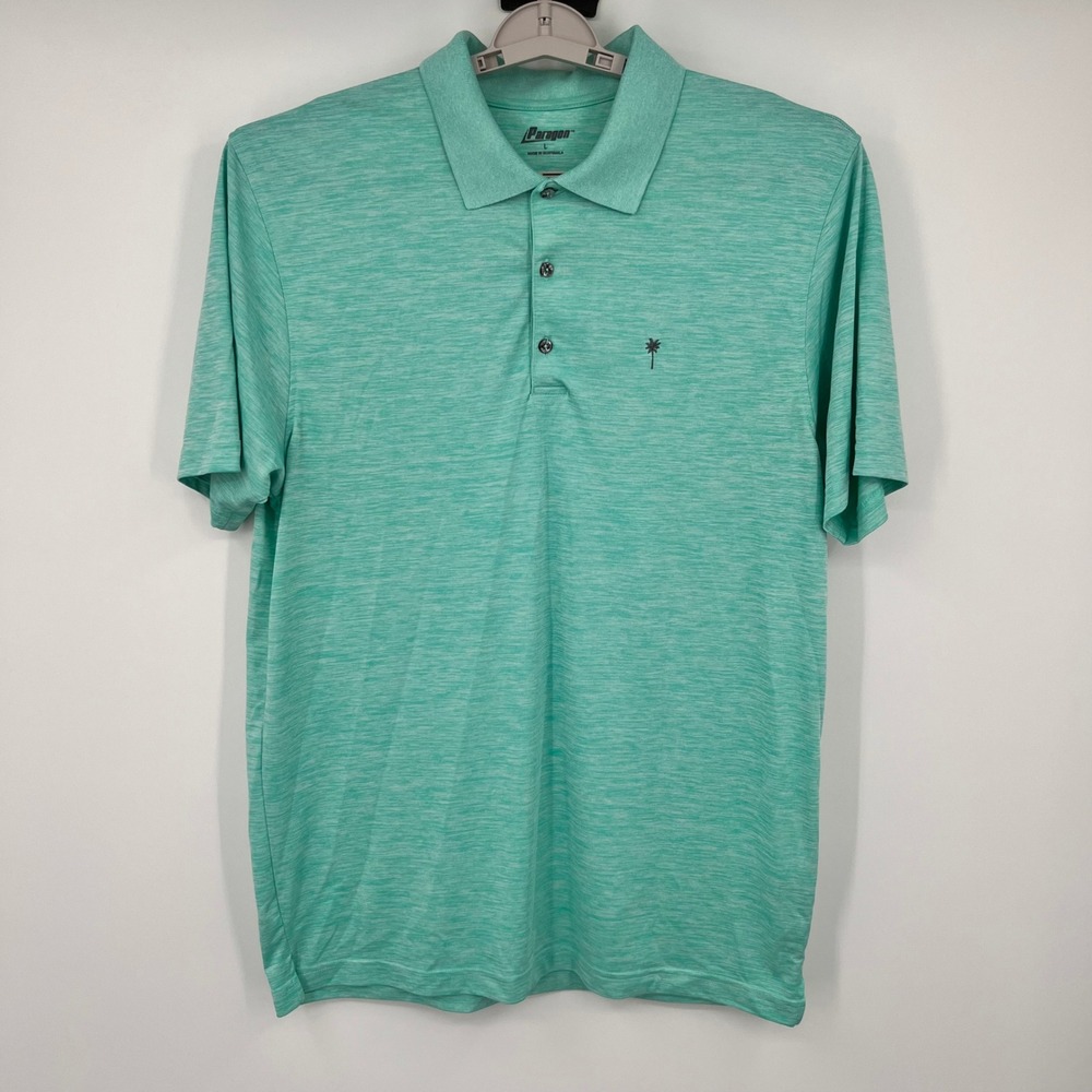 Paragon Mens Large‎ Mint Green Heathered Palm Tree Polo Shirt Short Sleeve L